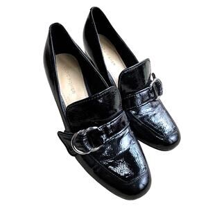 Marc Fisher US 8M high heel pumps black patent faux leather & mod silver buckle